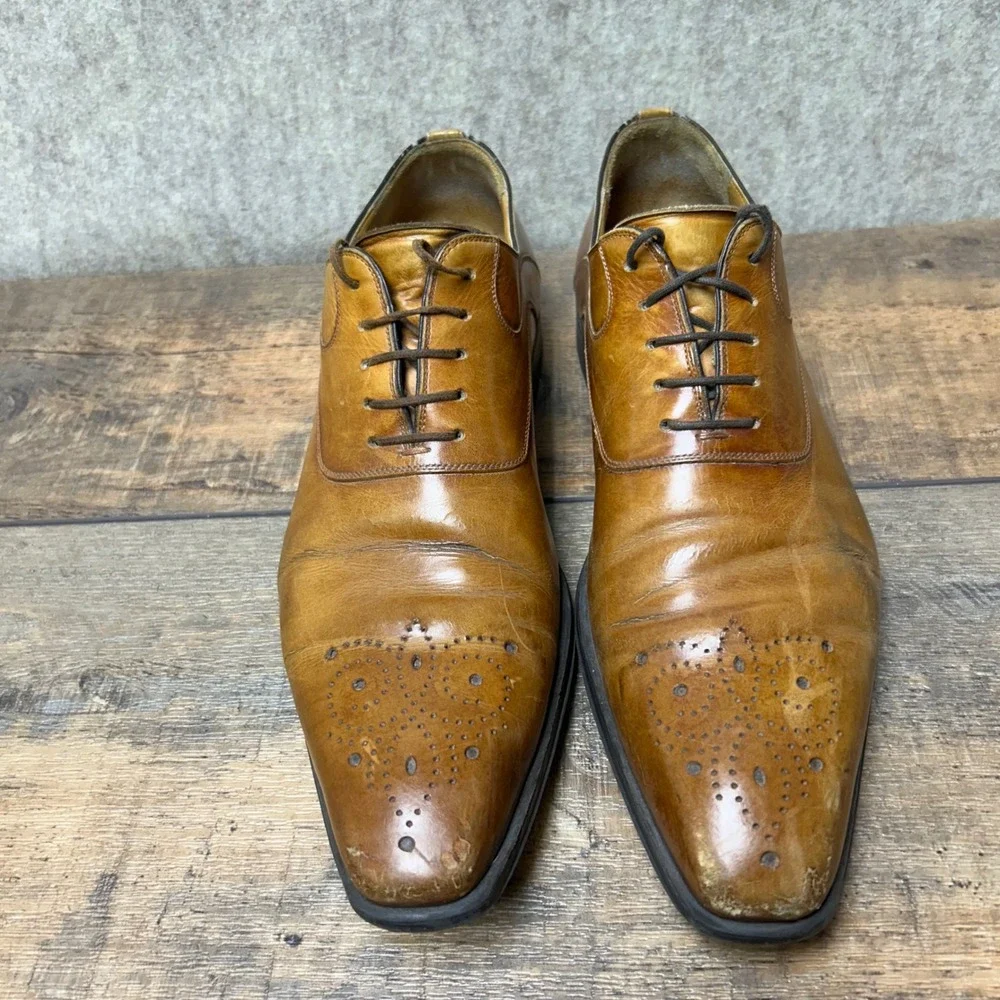 Magnanni Mens Leather‎ Oxford Dress Shoes Brogue Size 8.5 Saffron Brown